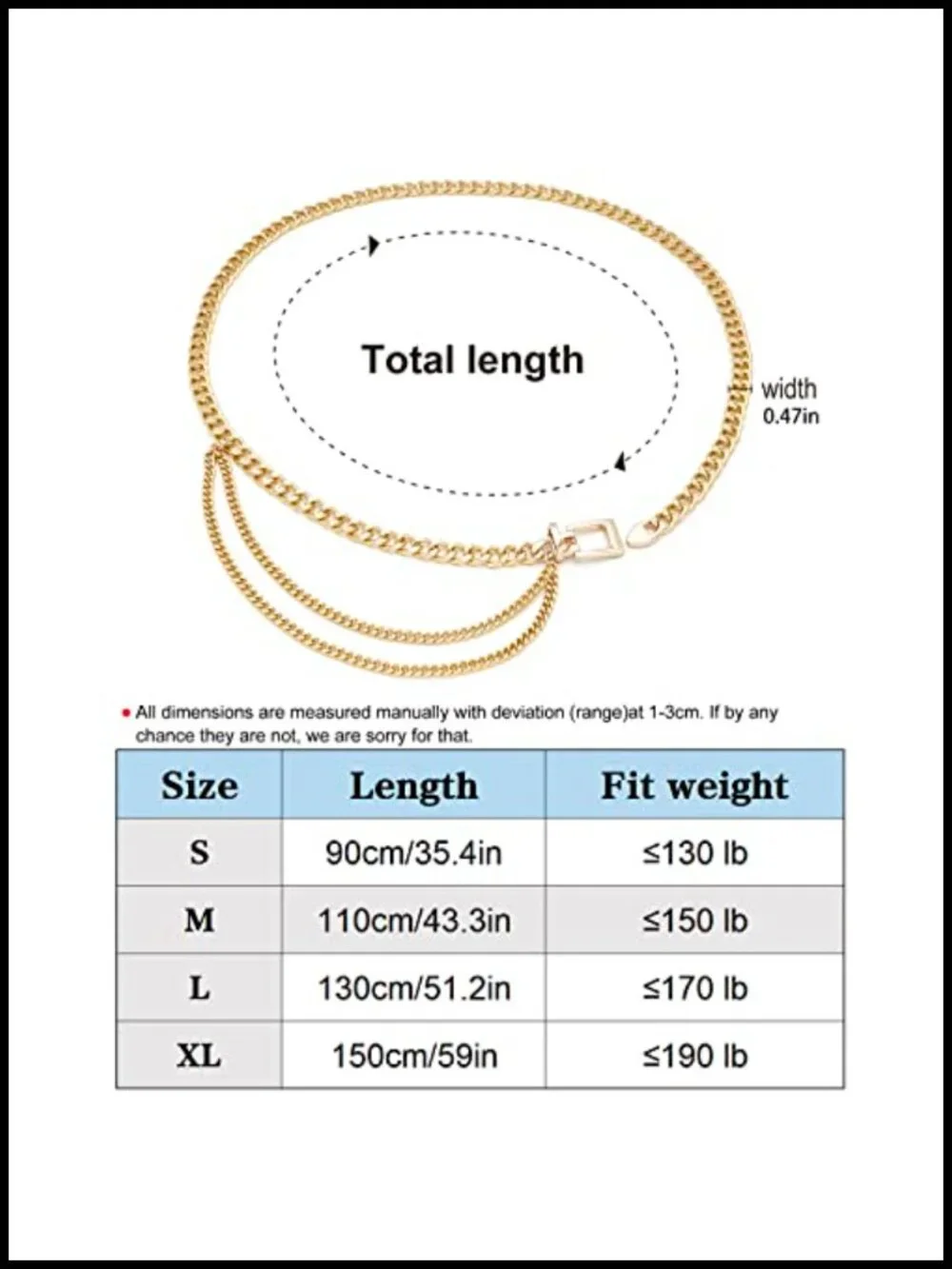 Gold Metal Waist Chain Multilayer Chunky Chain Belt for Dress